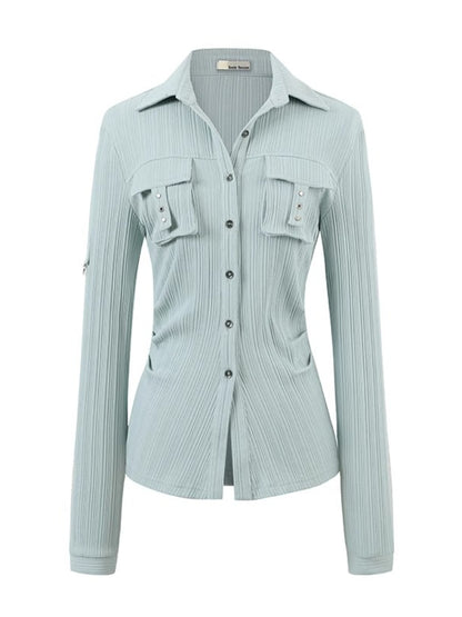 Striped Rivet 3D Pocket Fitted Shirt