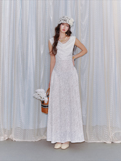 Lace Jacquard Waist-Cinched Maxi Dress