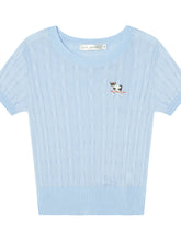 Puppy Embroidered Regular-shoulder Twist Knit T-shirt - CHINASQUAD