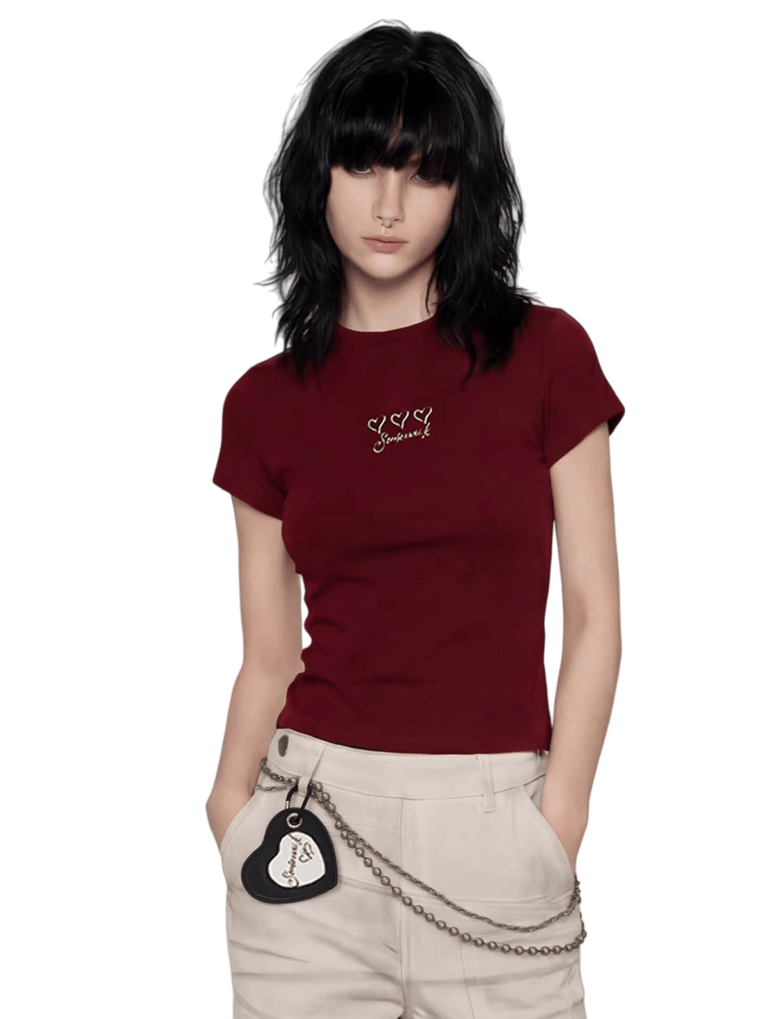 Lipstick Graffiti Cap-Sleeve Slim-Fit T-Shirt