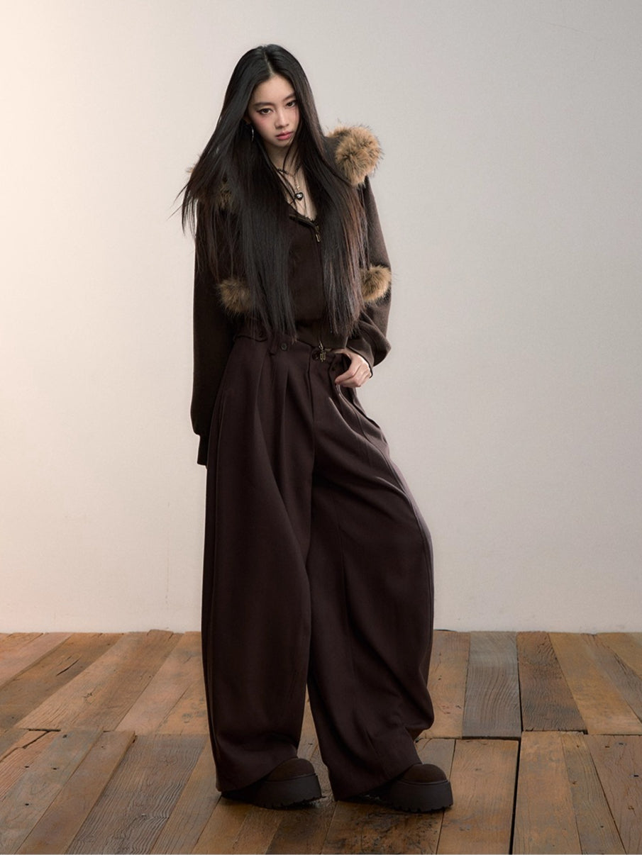 Faux Fur Collar Wool-Blend Fleece Jacket