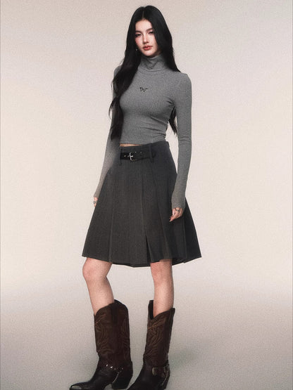 Ribbed Turtleneck Slim-Fit Knit T-Shirt