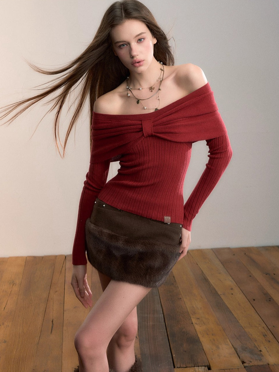 Faux Fur-Trimmed Wool Blend Mini Skirt