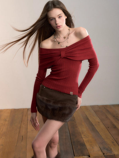 Faux Fur-Trimmed Wool Blend Mini Skirt