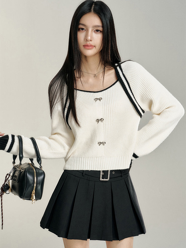 Fake Two-Piece U-Neck Knitted Sweater