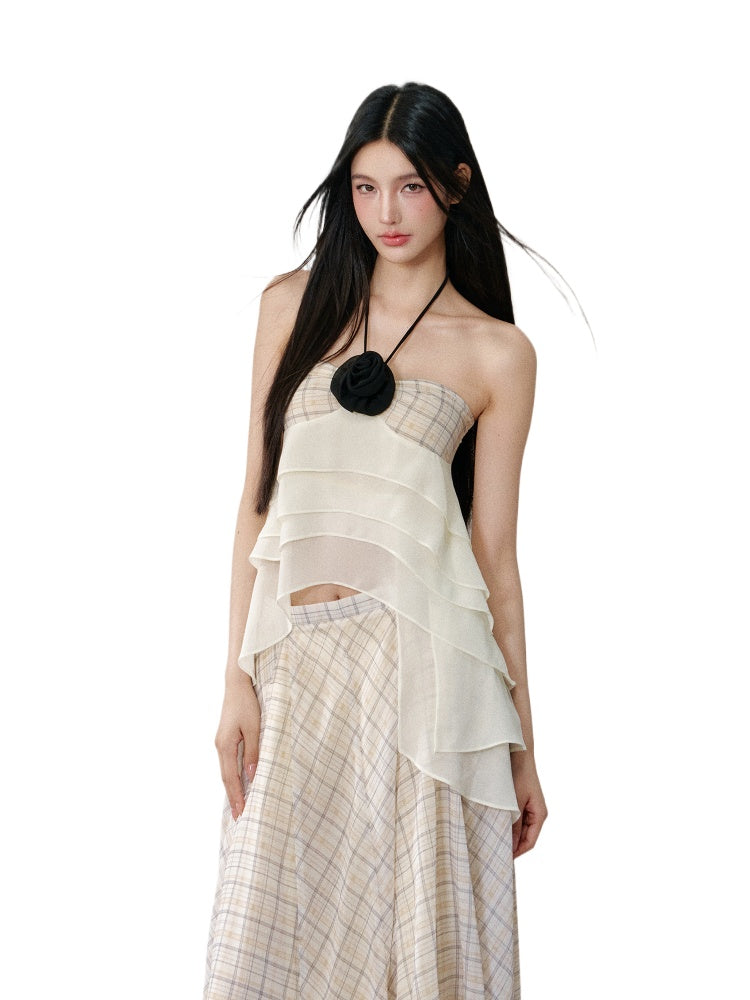 Rose Halter Neck Slip Bandeau Tank Top &amp; Skirt Set