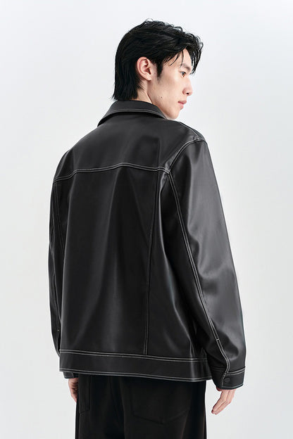 PU Bomber Collar Leather Jacket - CHINASQUAD