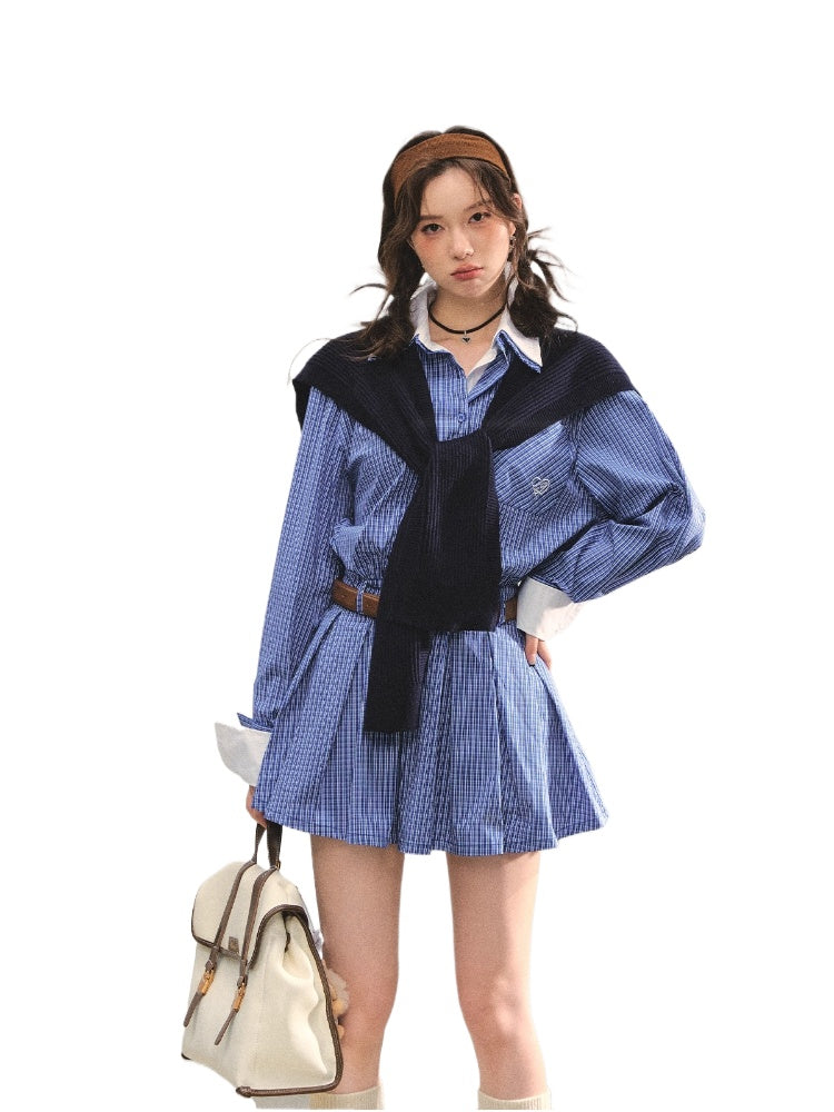 Shawl Fake Two-Piece Waist-Cinching A-Line Dress