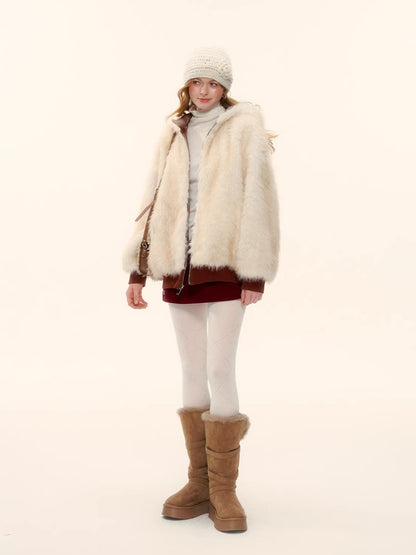 Reversible Plaid Teddy Fur Jacket