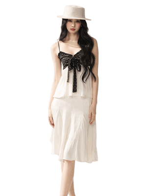 Polka Dot Camisole & Bow Detail Midi Skirt Set