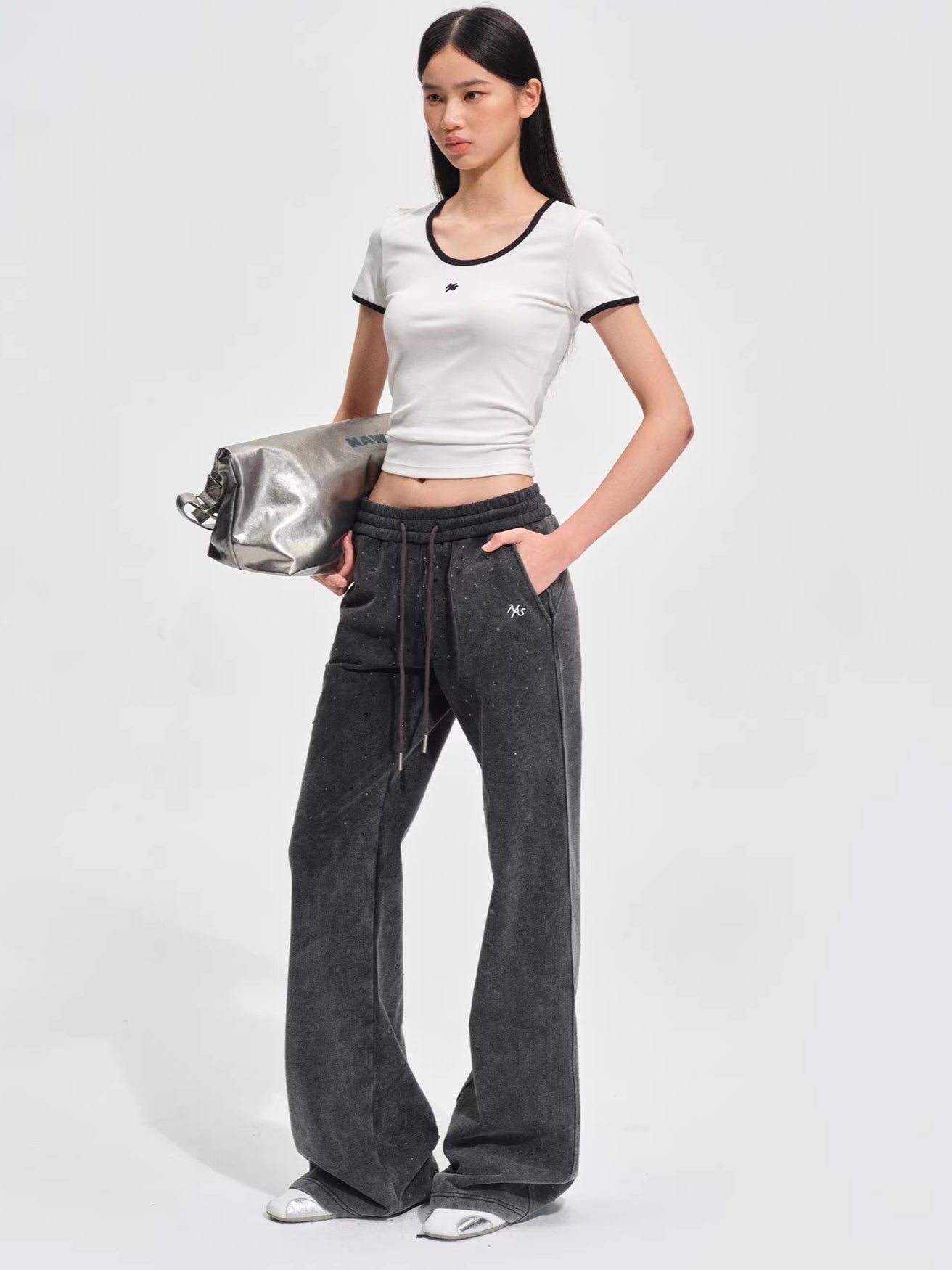 Ribbed Crewneck Fitted Sports T-Shirt