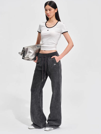 Ribbed Crewneck Fitted Sports T-Shirt