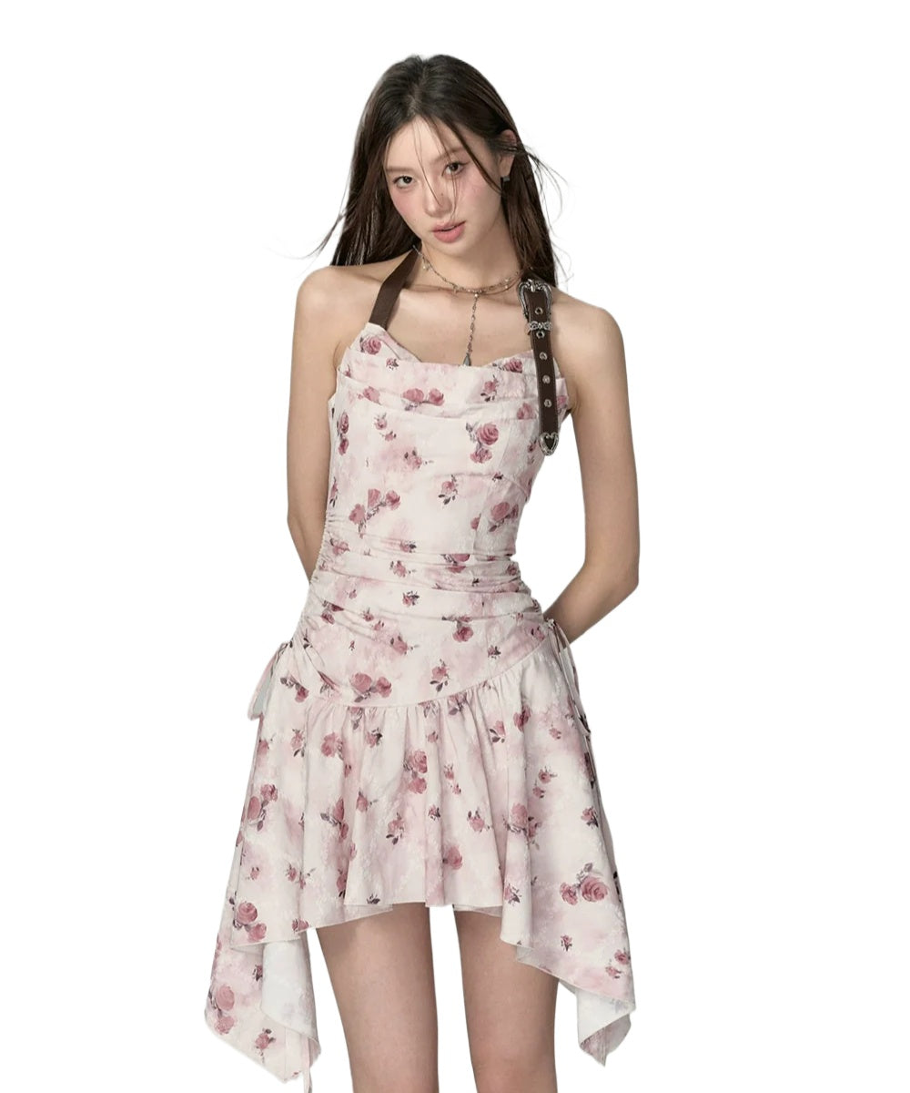 Gold &amp; Apricot Drawstring Waist Camisole Dress - CHINASQUAD