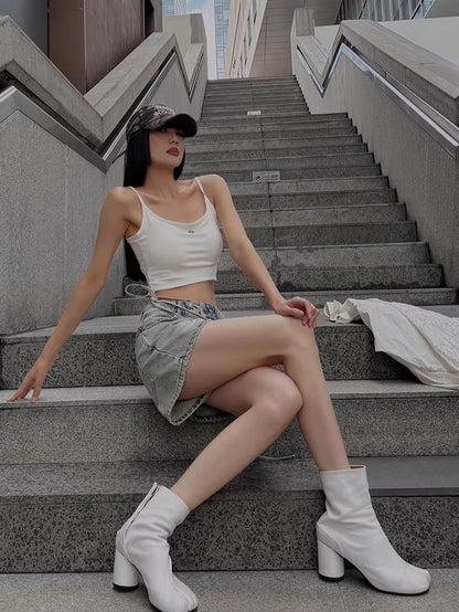 Tie-Waist Raw-Edge Vintage Denim Shorts