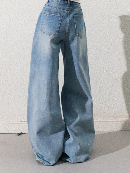 Cotton Silver-Splatter Wide-Leg Jeans