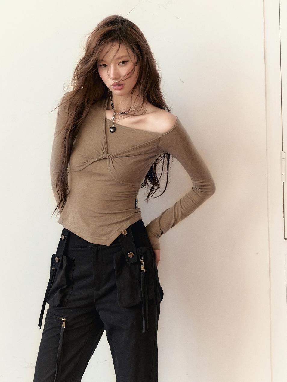 Cut-Out Tencel Long Sleeve T-shirt