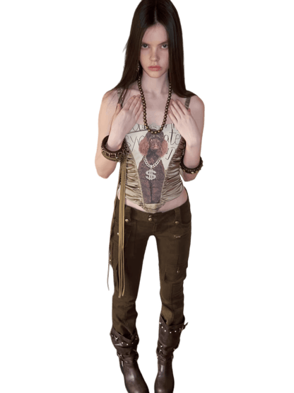 Satin-Panel Corset-Style Cropped Camisole