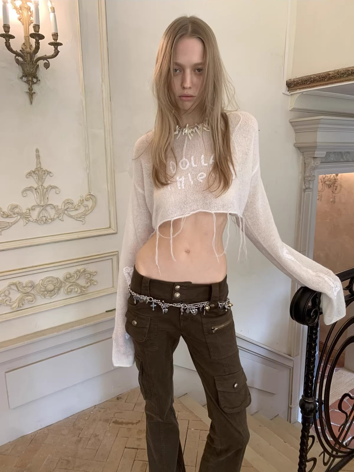 Washed Utility Low-Rise Flared Pants