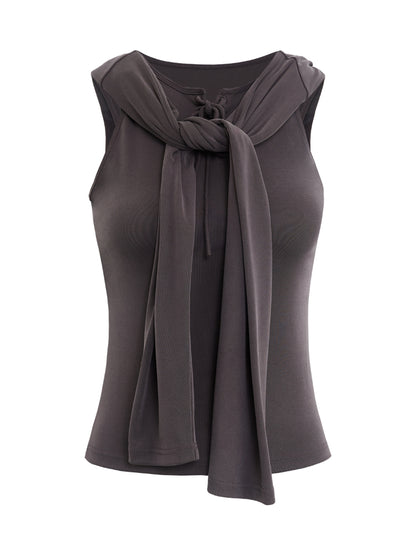 Stretch-Fit Knit Tied Tank Top