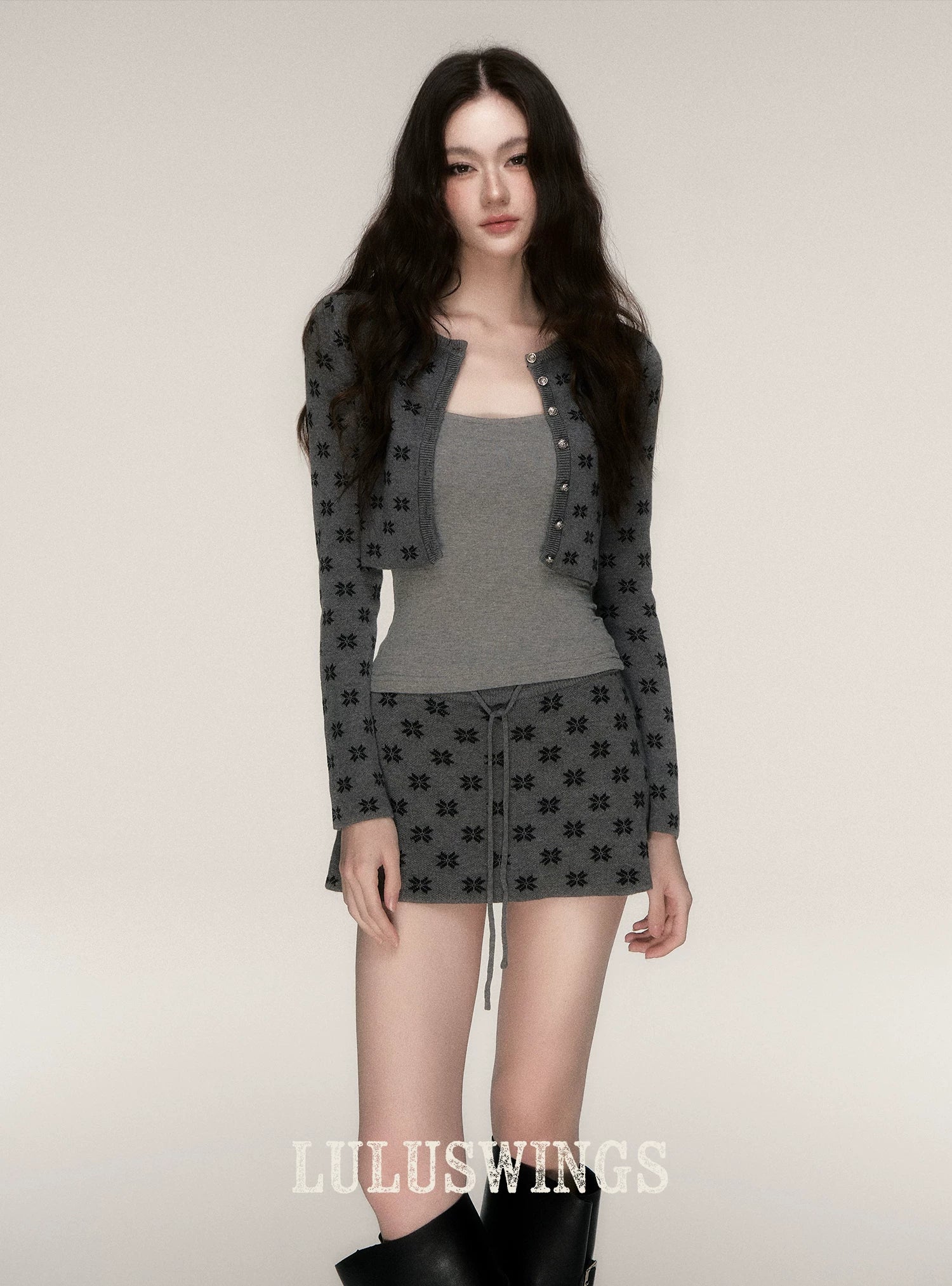 Jacquard Cropped Knit Set
