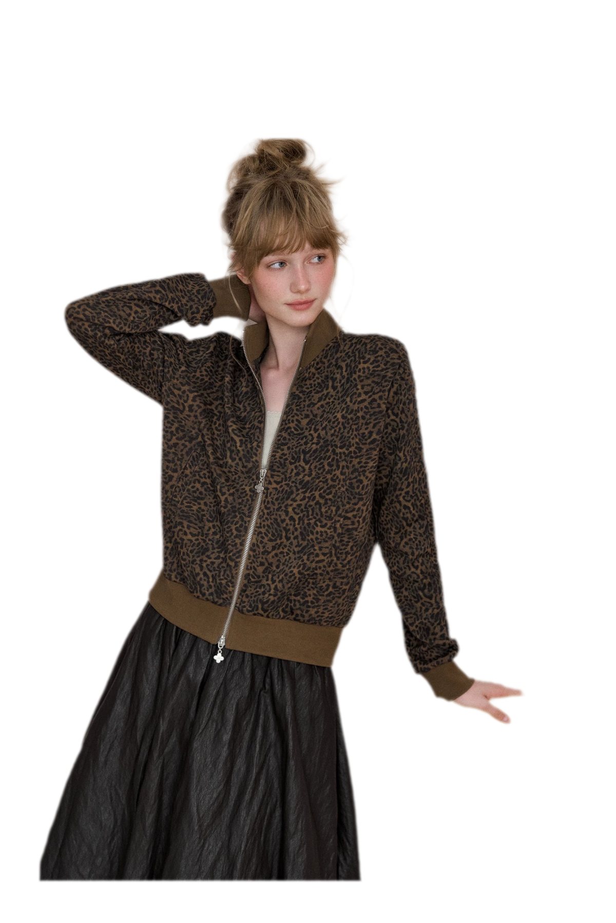 Leopard Print Cropped Zip Jacket