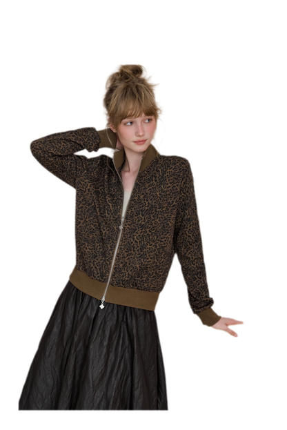 Leopard Print Cropped Zip Jacket