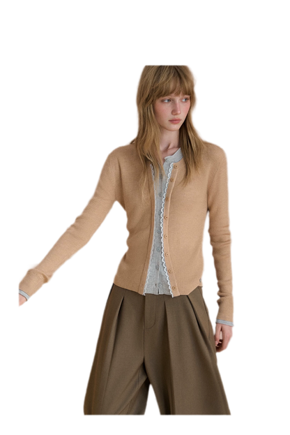 Layered Lace Trim Knit Cardigan