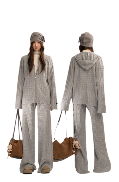 Wool-Blend Cable-Knit Hooded Set