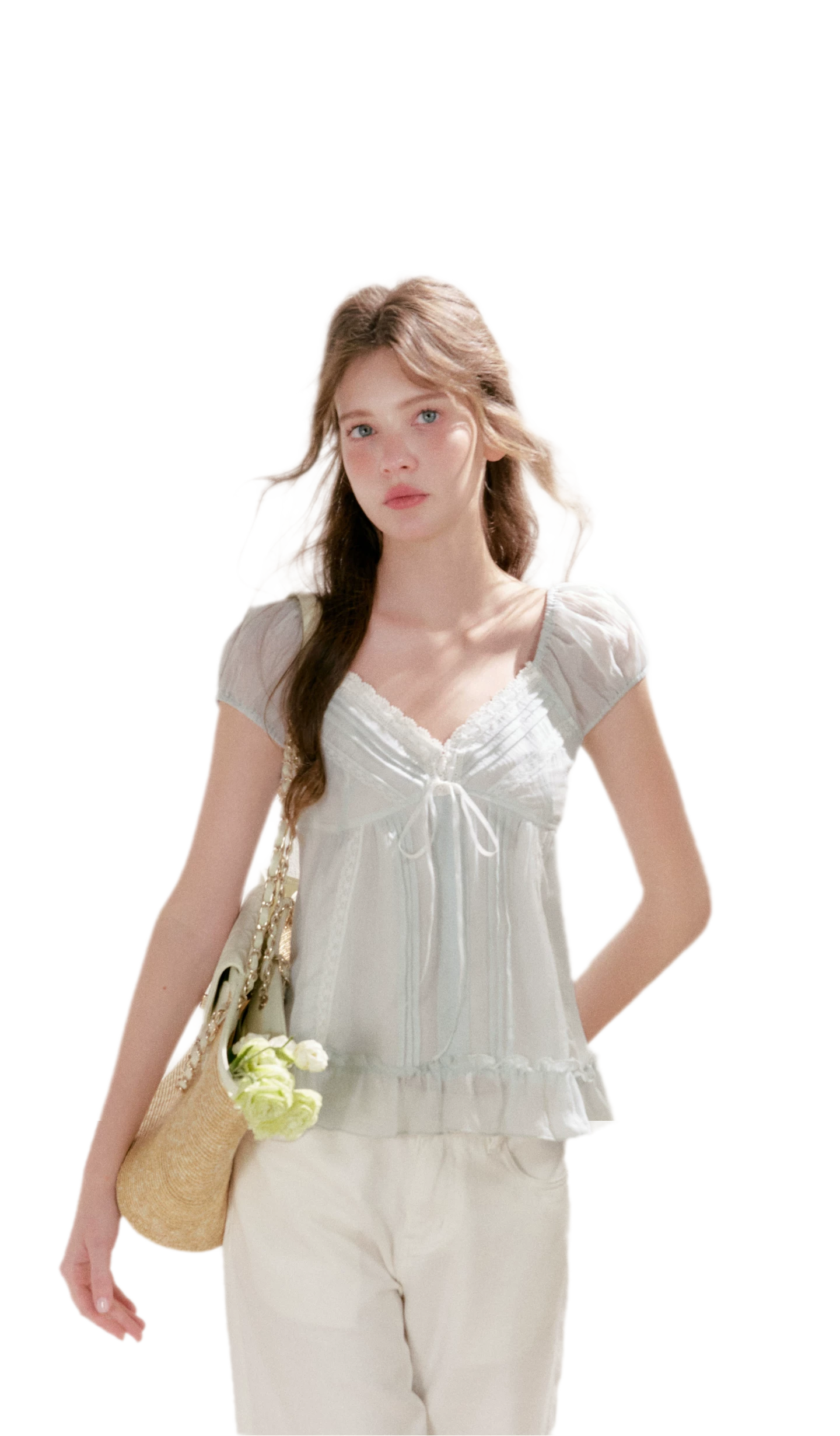 Pleated Lace Ruffle T-Shirt