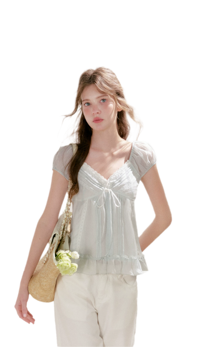 Pleated Lace Ruffle T-Shirt