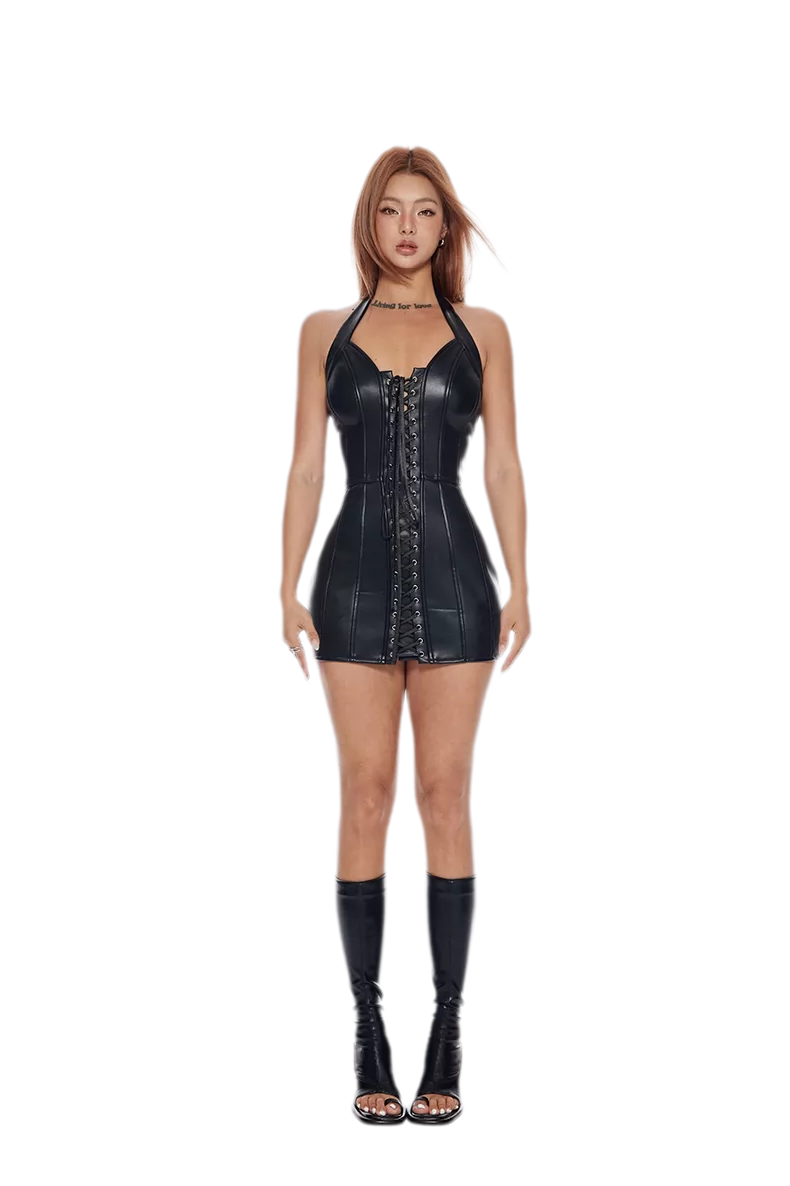 Lace-Up Bodycon Mini Dress