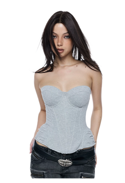 Washed Cotton Corset Bustier