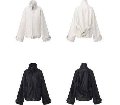 Synthetic Leather Stand-Collar Jacket