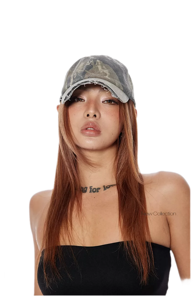 Camo Distressed Curved Hat