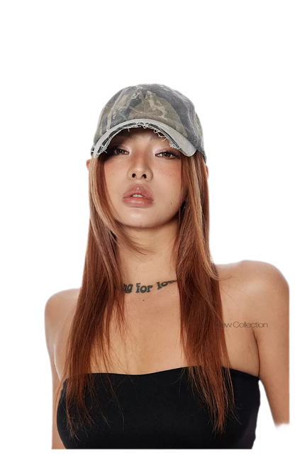 Camo Distressed Curved Hat