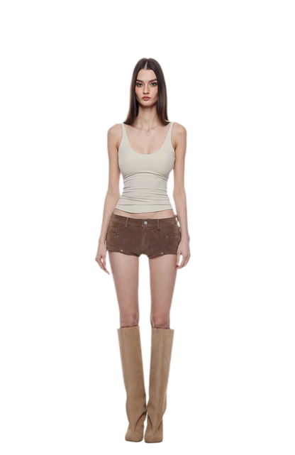 Suede-Effect Low-Rise Shorts