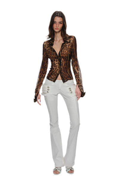 Washed Cotton Low-Rise Flare Pants