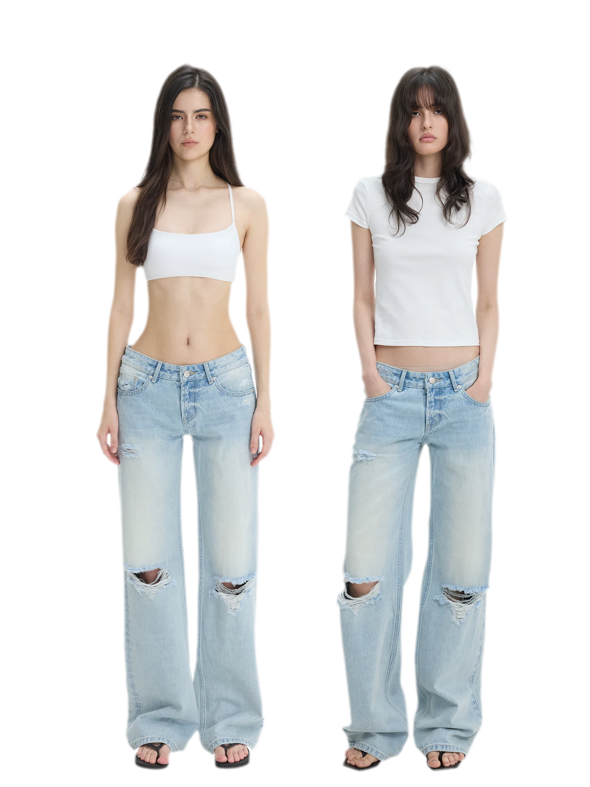 Washed Distressed Straight-Leg Jeans