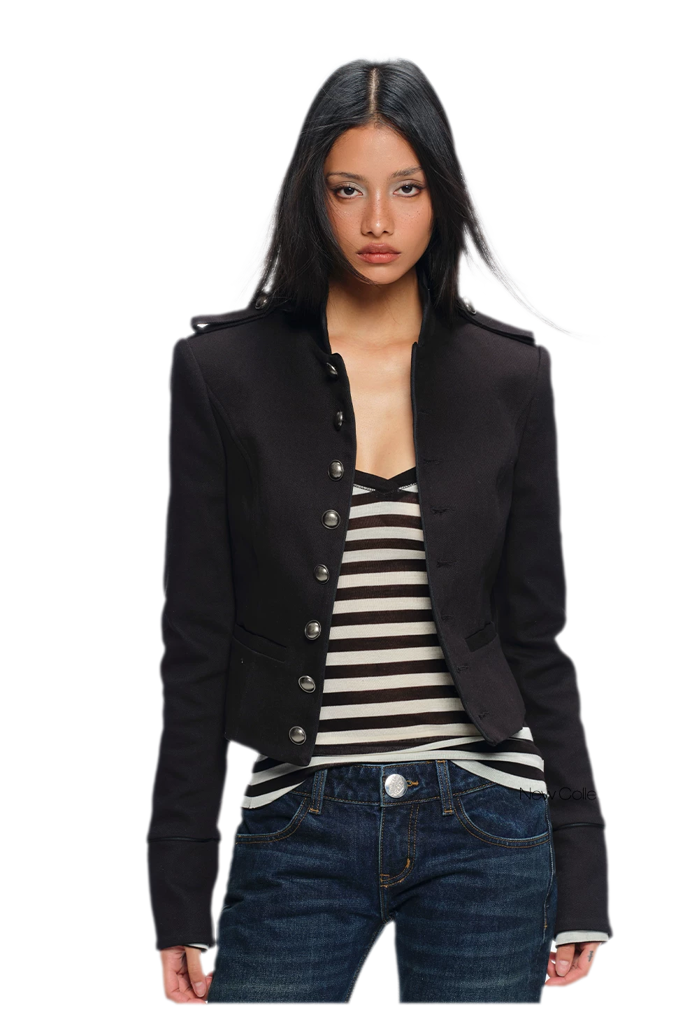 Coated Napoleon Fitted Cropped Jacket