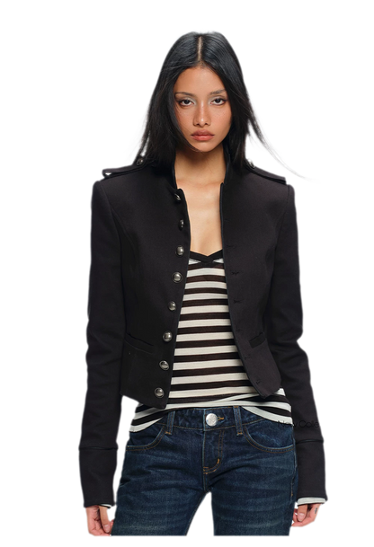 Coated Napoleon Fitted Cropped Jacket