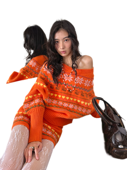 Fair Isle One-Shoulder Set