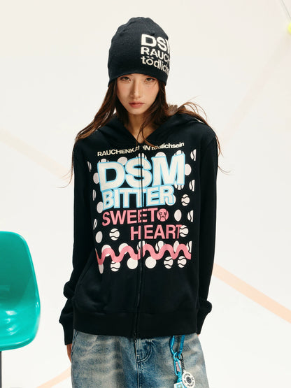 Polka Dot Zip Hooded Sweatshirt