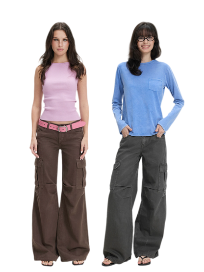 Washed Cargo Wide-Leg Pants
