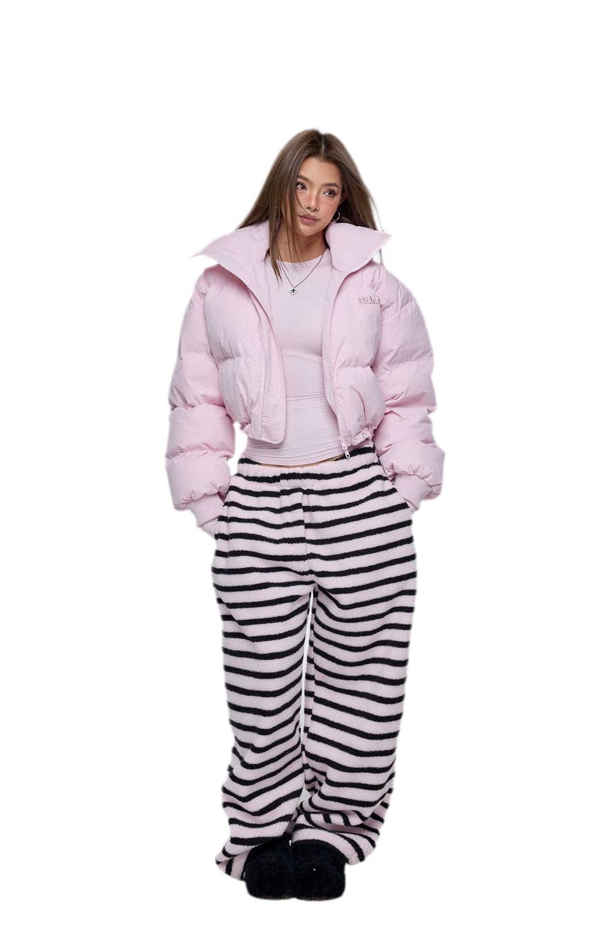 Pink Cropped Puffer Jacket