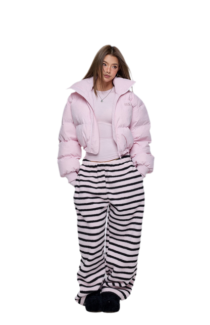 Pink Cropped Puffer Jacket