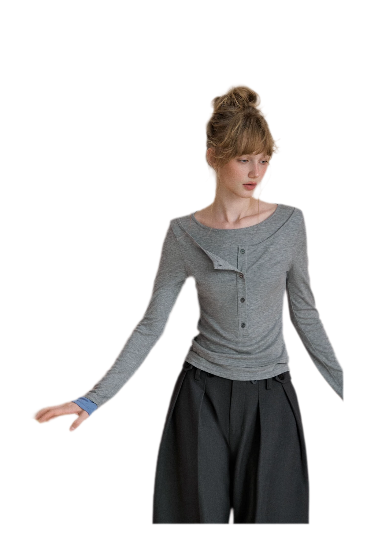 Contrast Cuff Layered Long-Sleeve T-Shirt