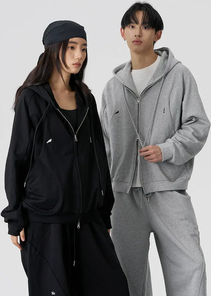 Ribbed Panel Hooded Zip Jacket