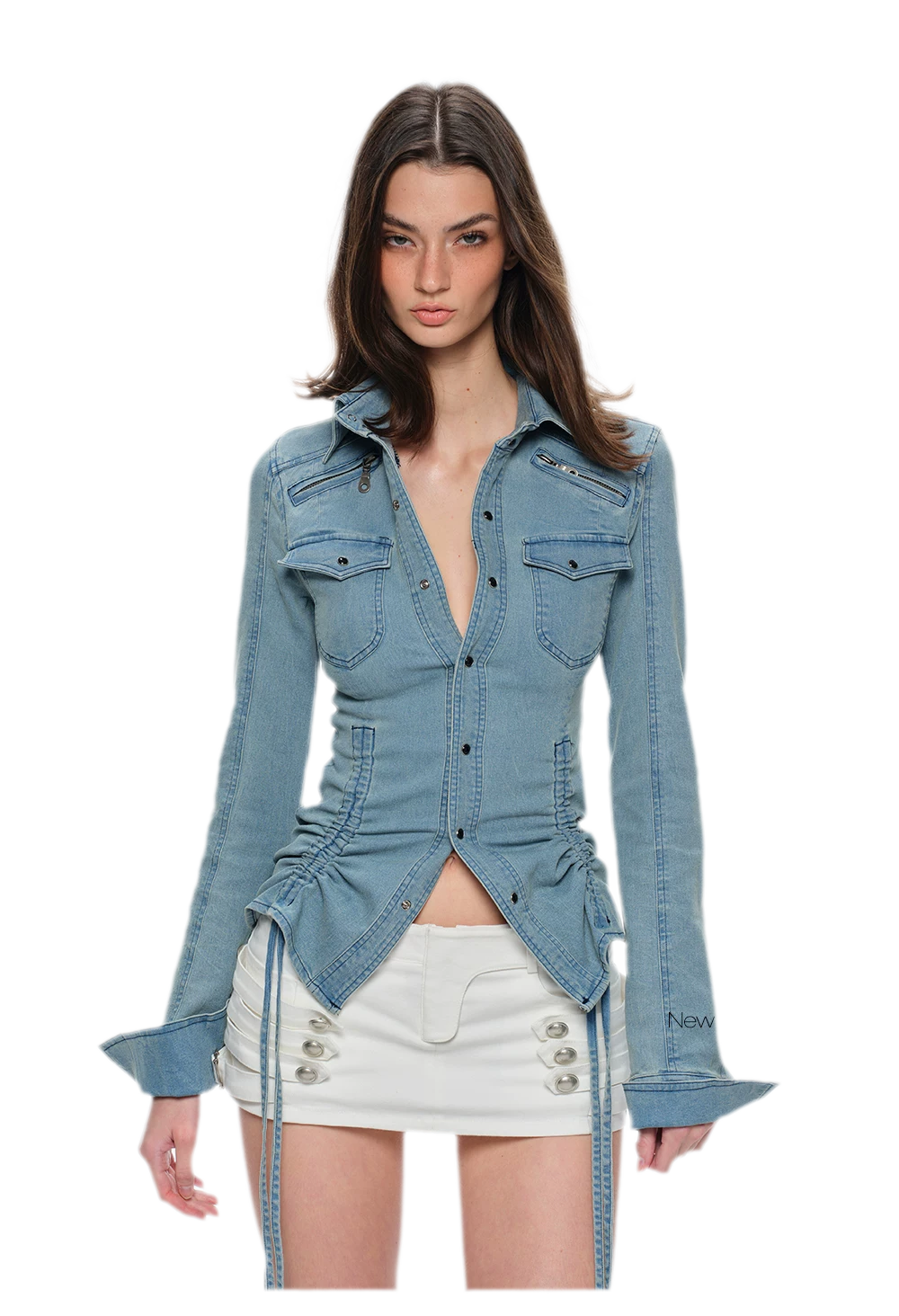 Washed Denim Fitted Shirt Jacket