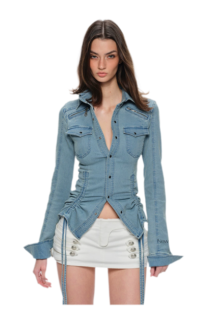 Washed Denim Fitted Shirt Jacket