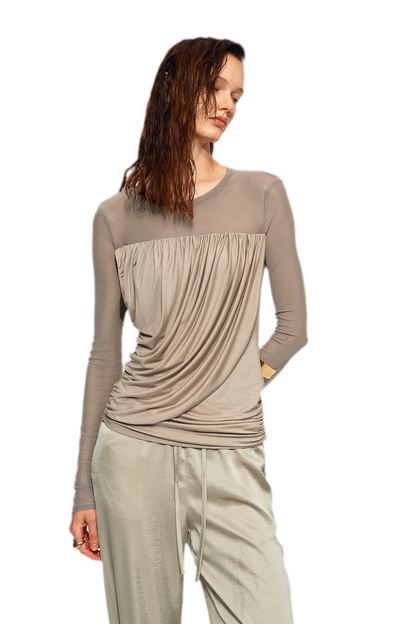 Draped Mesh Long Sleeve Tee
